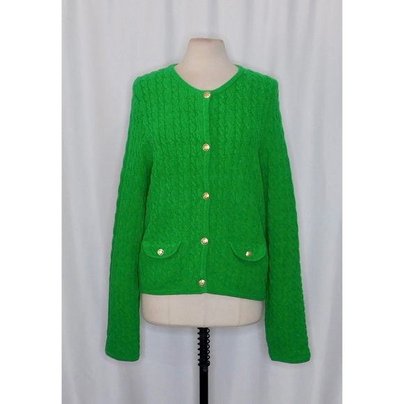 NWT!! J. CREW Odette Cable Knit Sweater Lady Jacket Cotton Blend Boucle Green XL - Picture 3 of 16